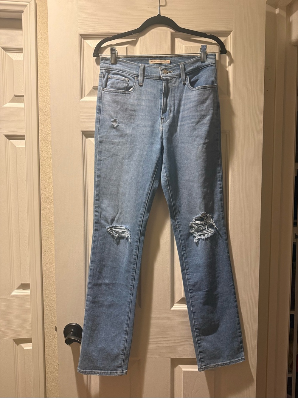 Levi's Light Blue High Rise Straight-Leg Distressed Jeans